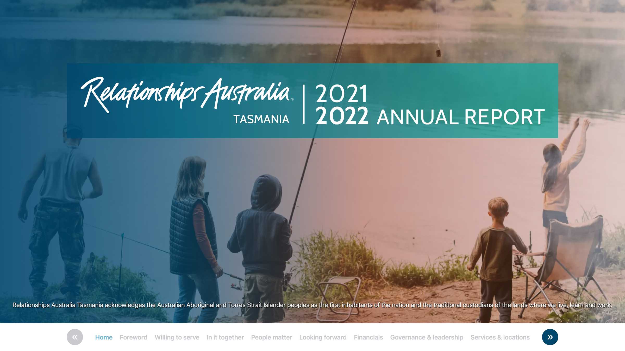 Screenshot of the Relationships Australia Tasmania Annual Report 2021-2022 project on a desktop computer
