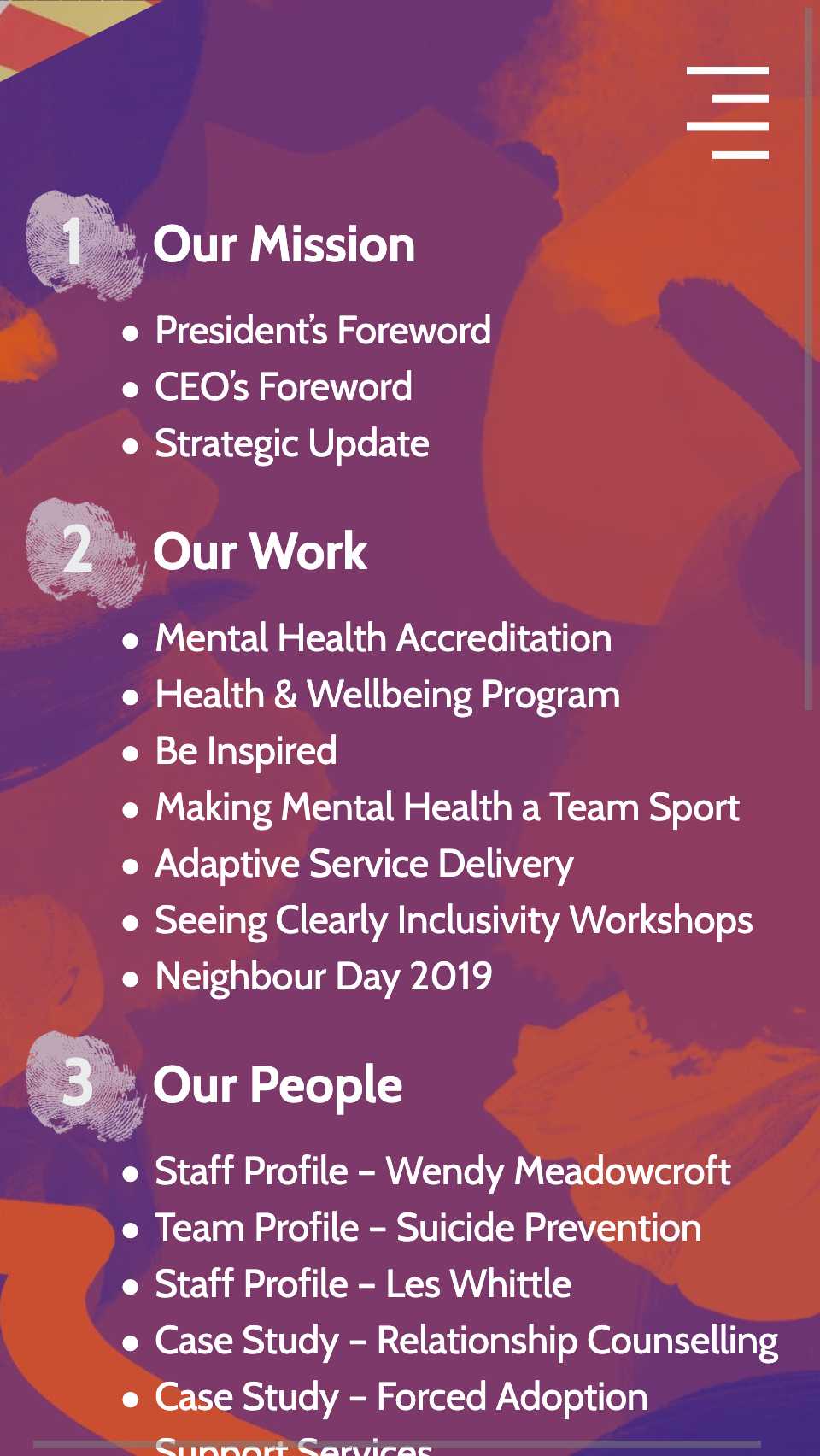Screenshot of the Relationships Australia Tasmania Annual Report 2018-2019 project on a phone