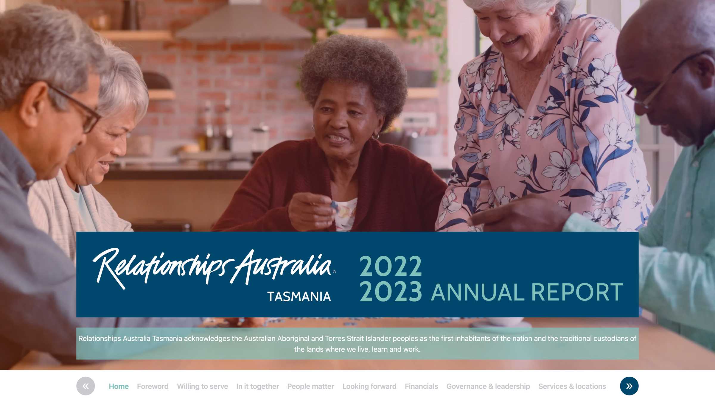 Screenshot of the Relationships Australia Tasmania Annual Report 2022-2023 project on a desktop computer