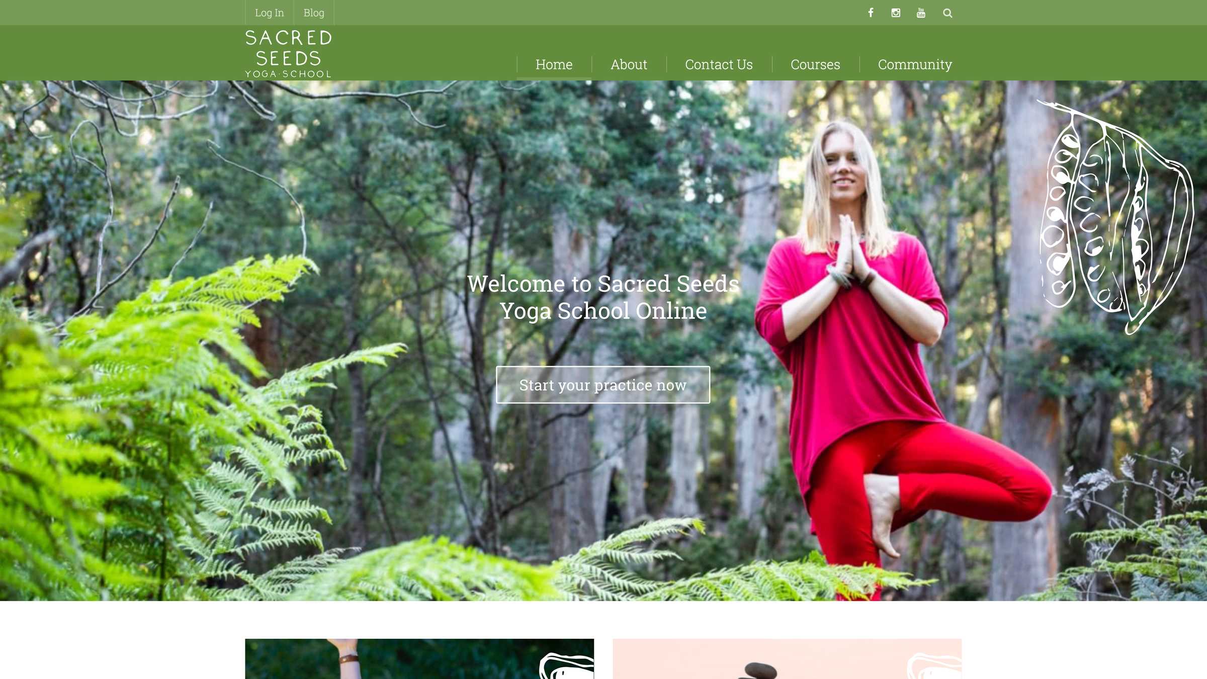 Screenshot of the Sacred Seeds Yoga School project on a desktop computer