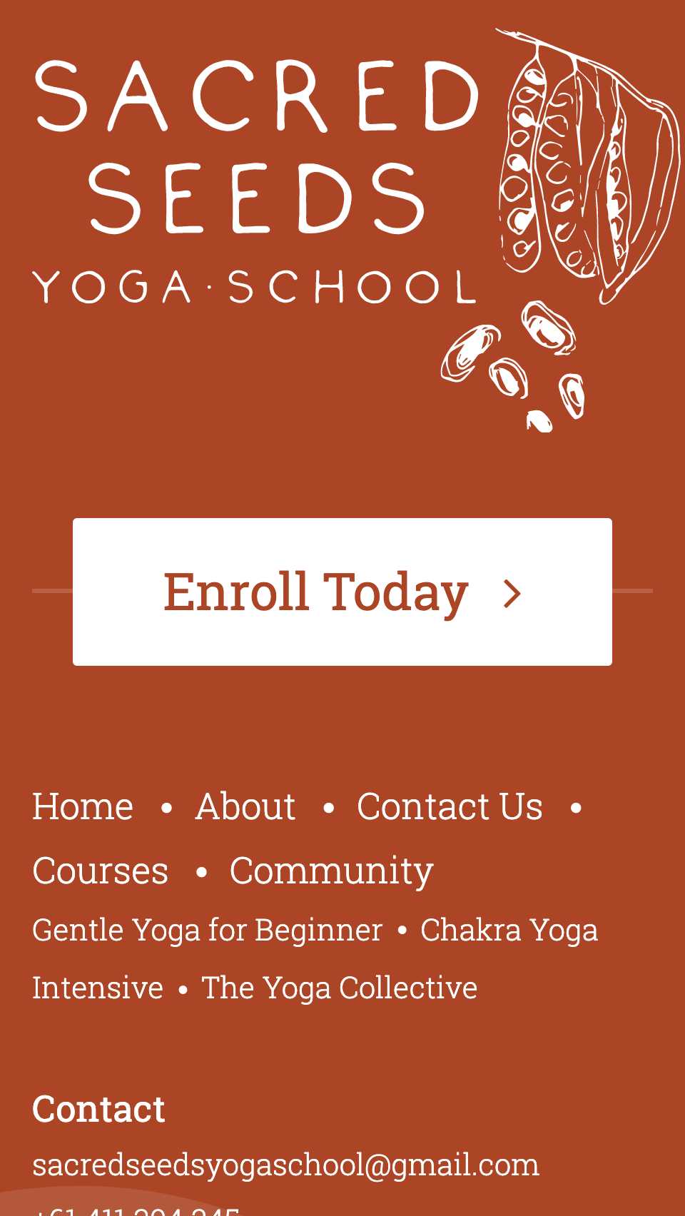 Screenshot of the Sacred Seeds Yoga School project on a phone