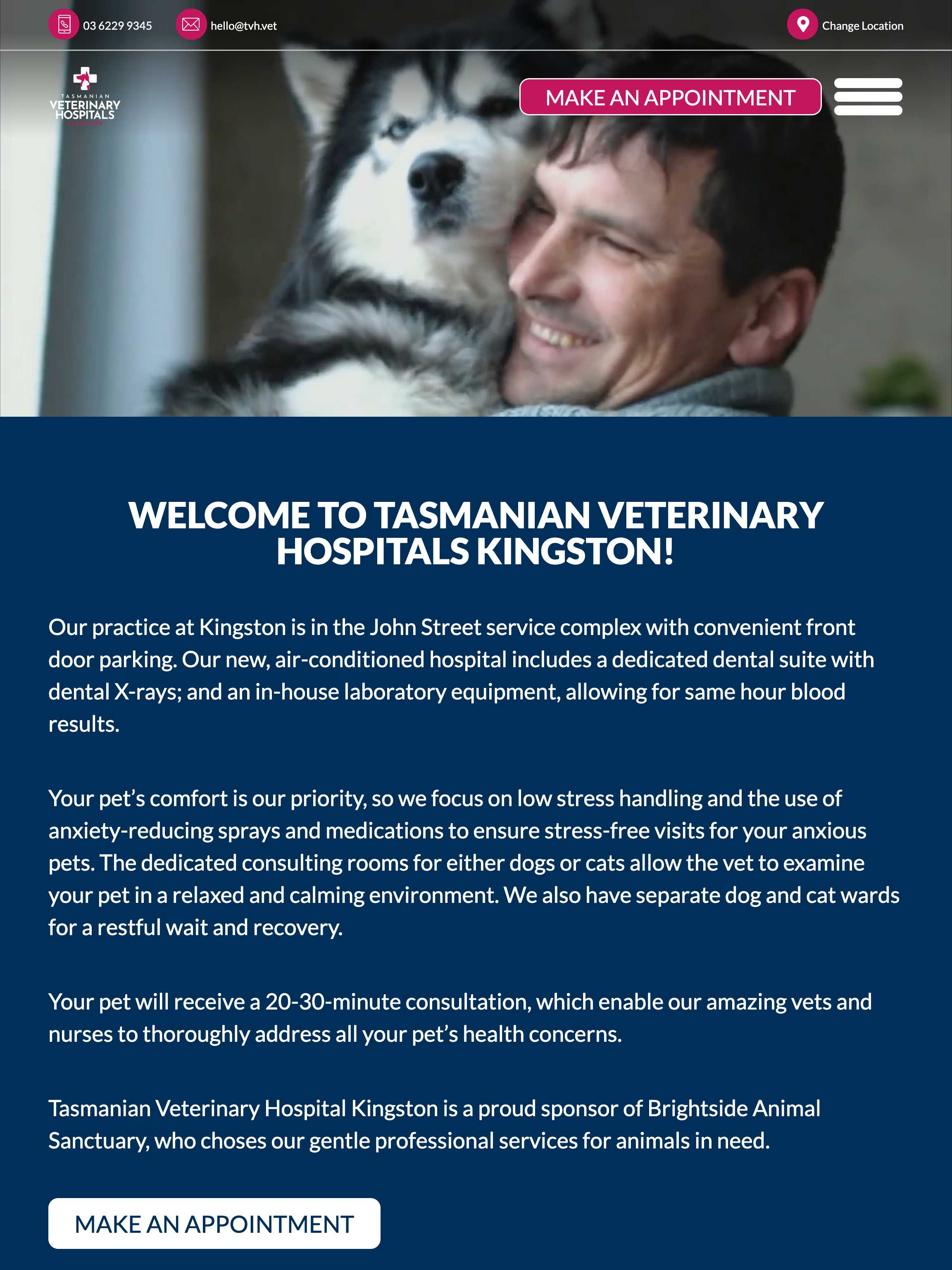 Screenshot of the Tasmanian Veterinary Hospitals project on an tablet