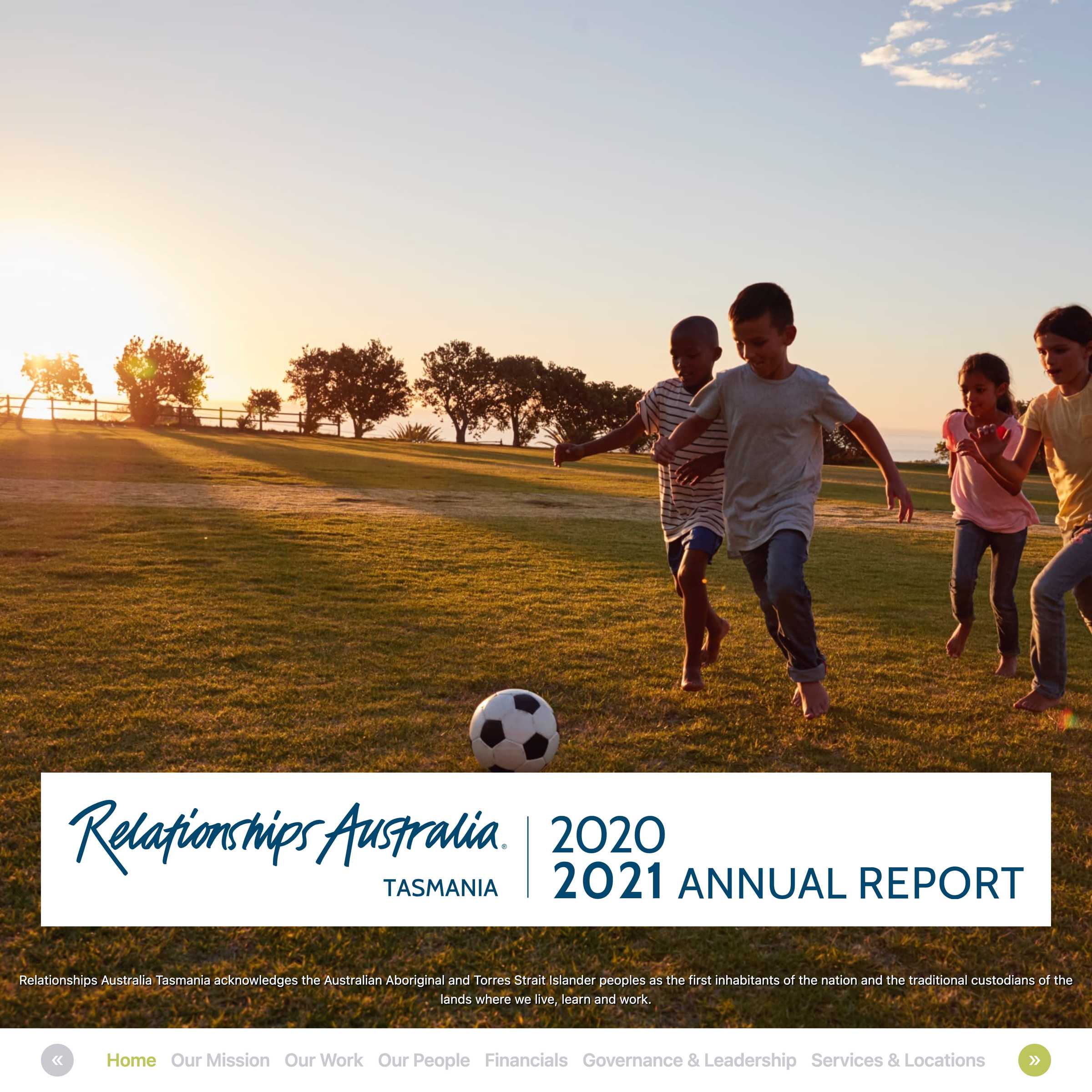 Screenshot of the Relationships Australia Tasmania Annual Report 2020-2021 project