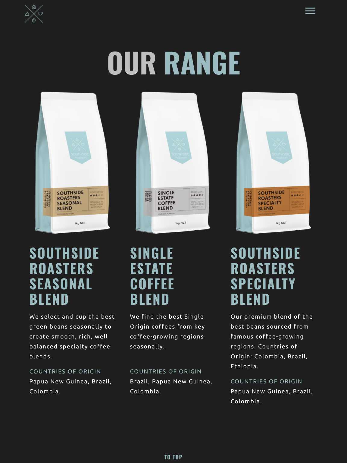 Screenshot of the Southside Roasters project on an tablet