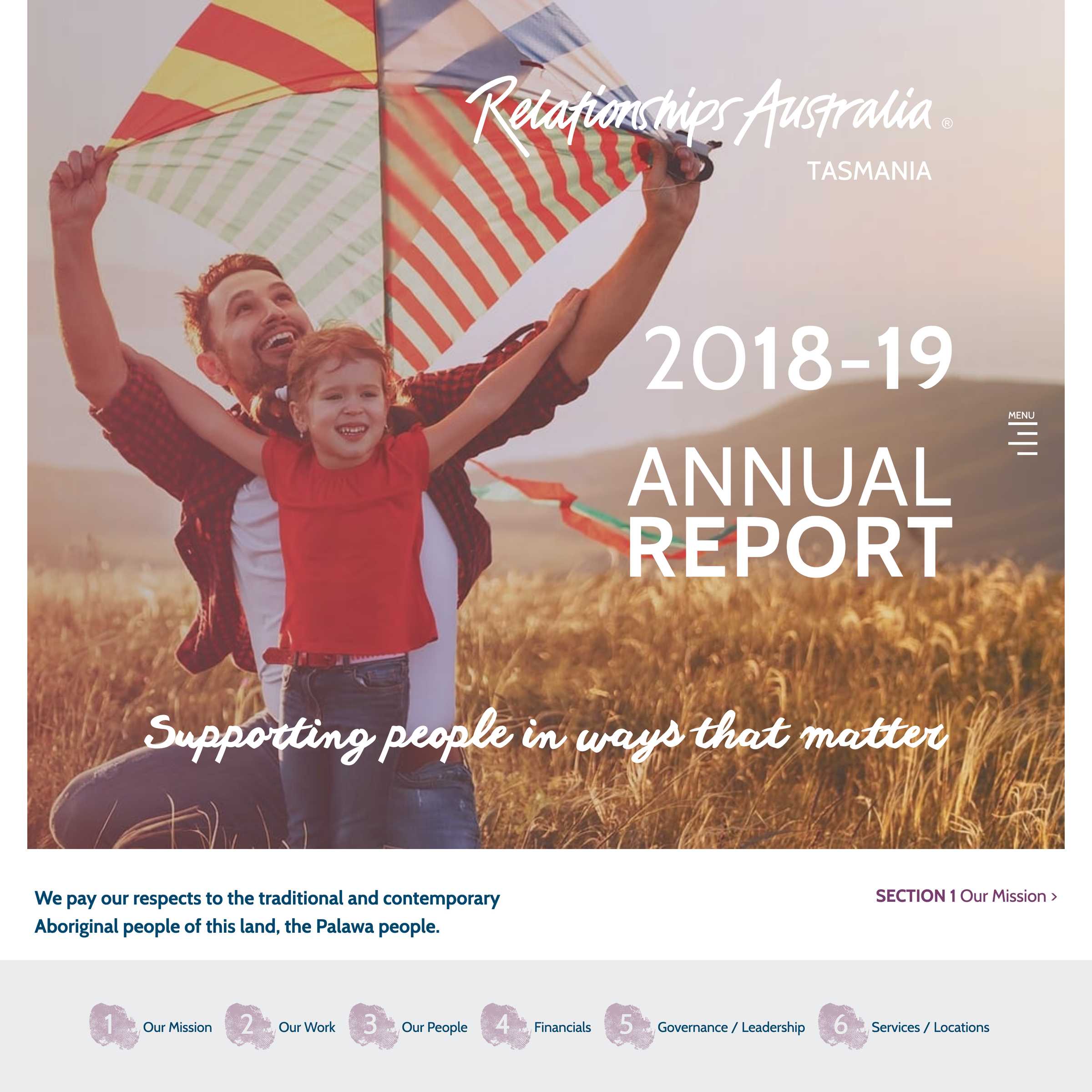 Screenshot of the Relationships Australia Tasmania Annual Report 2018-2019 project