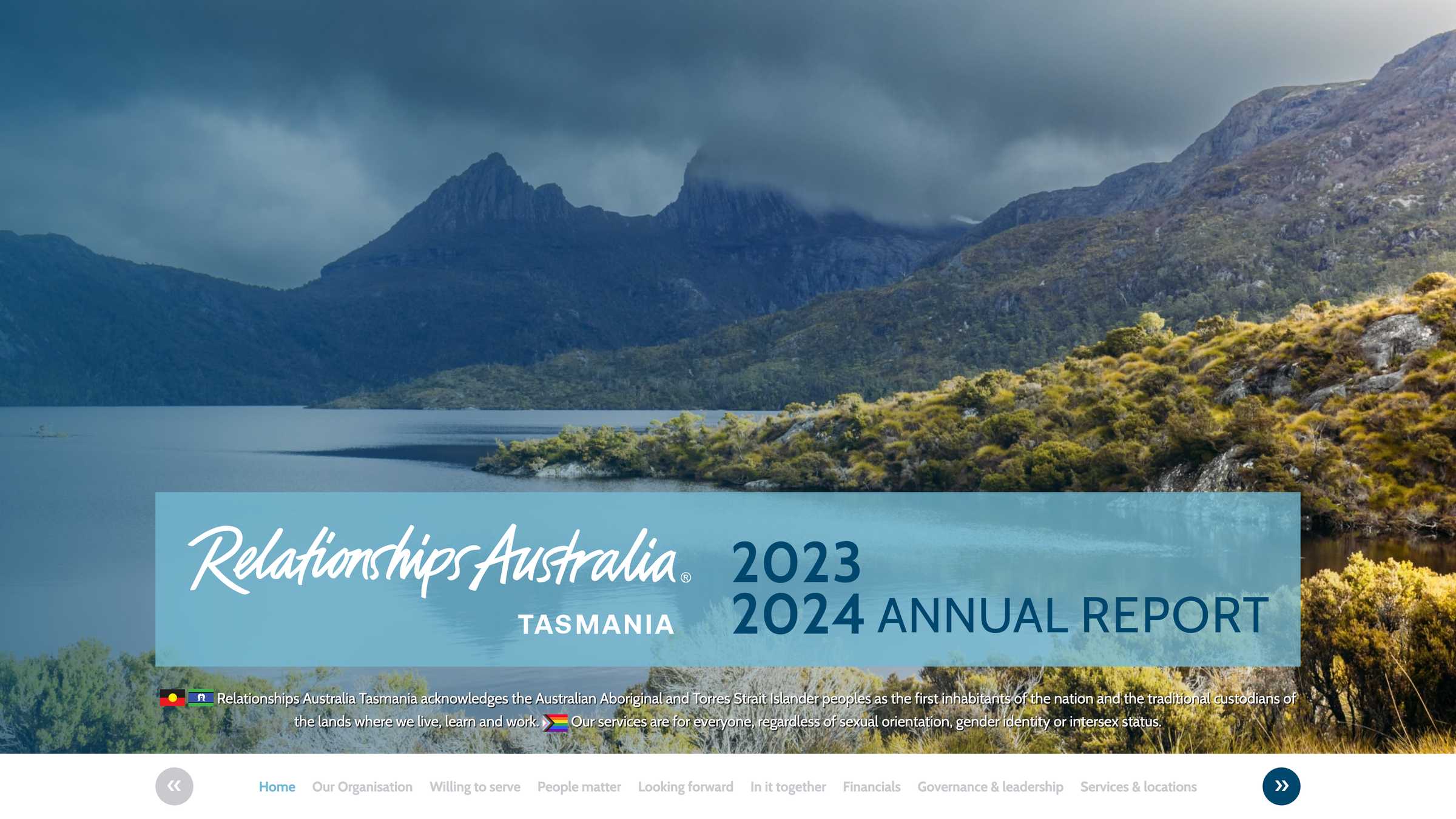 Screenshot of the Relationships Australia Tasmania Annual Report 2022-2023 project on a desktop computer