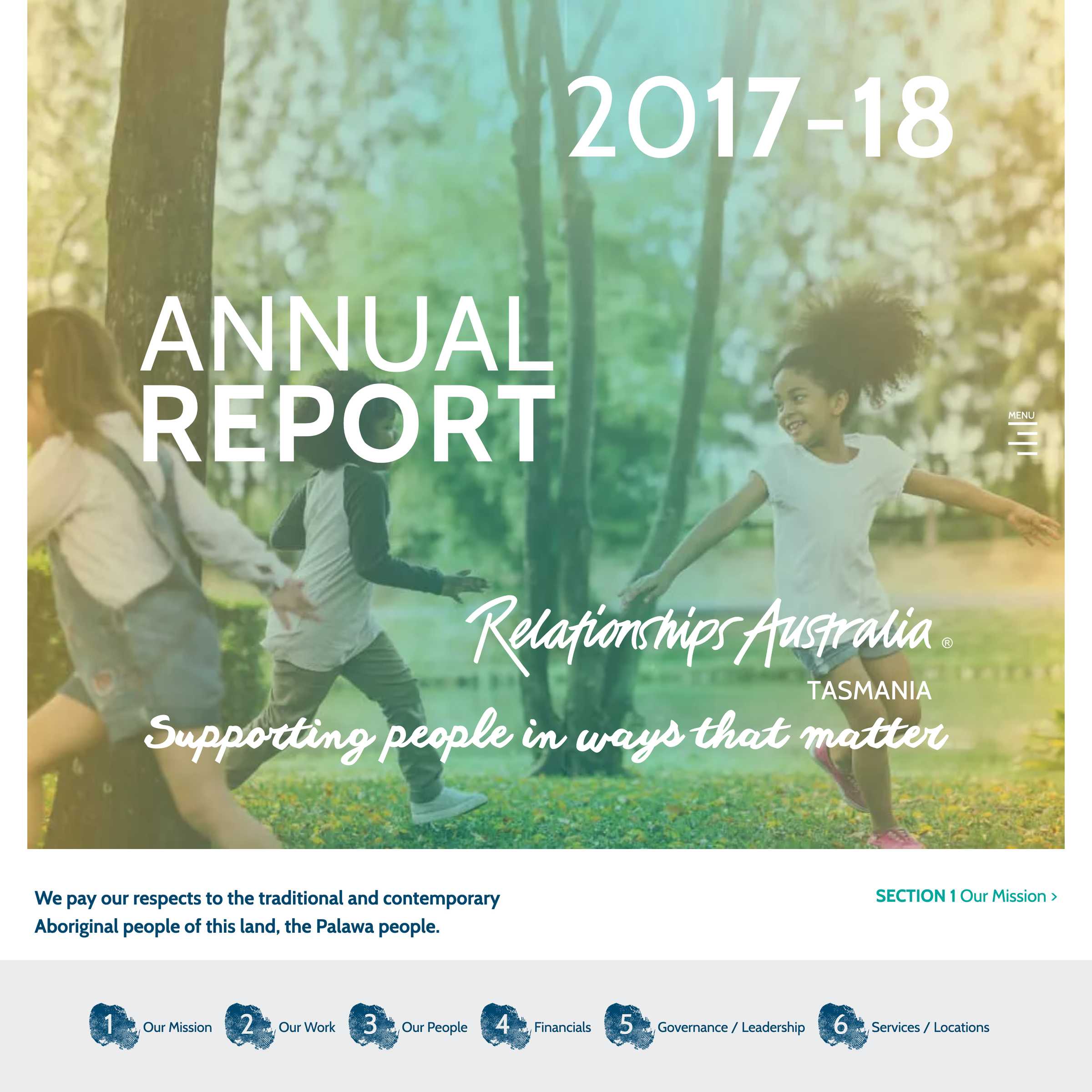Screenshot of the Relationships Australia Tasmania Annual Report 2017-2018 project