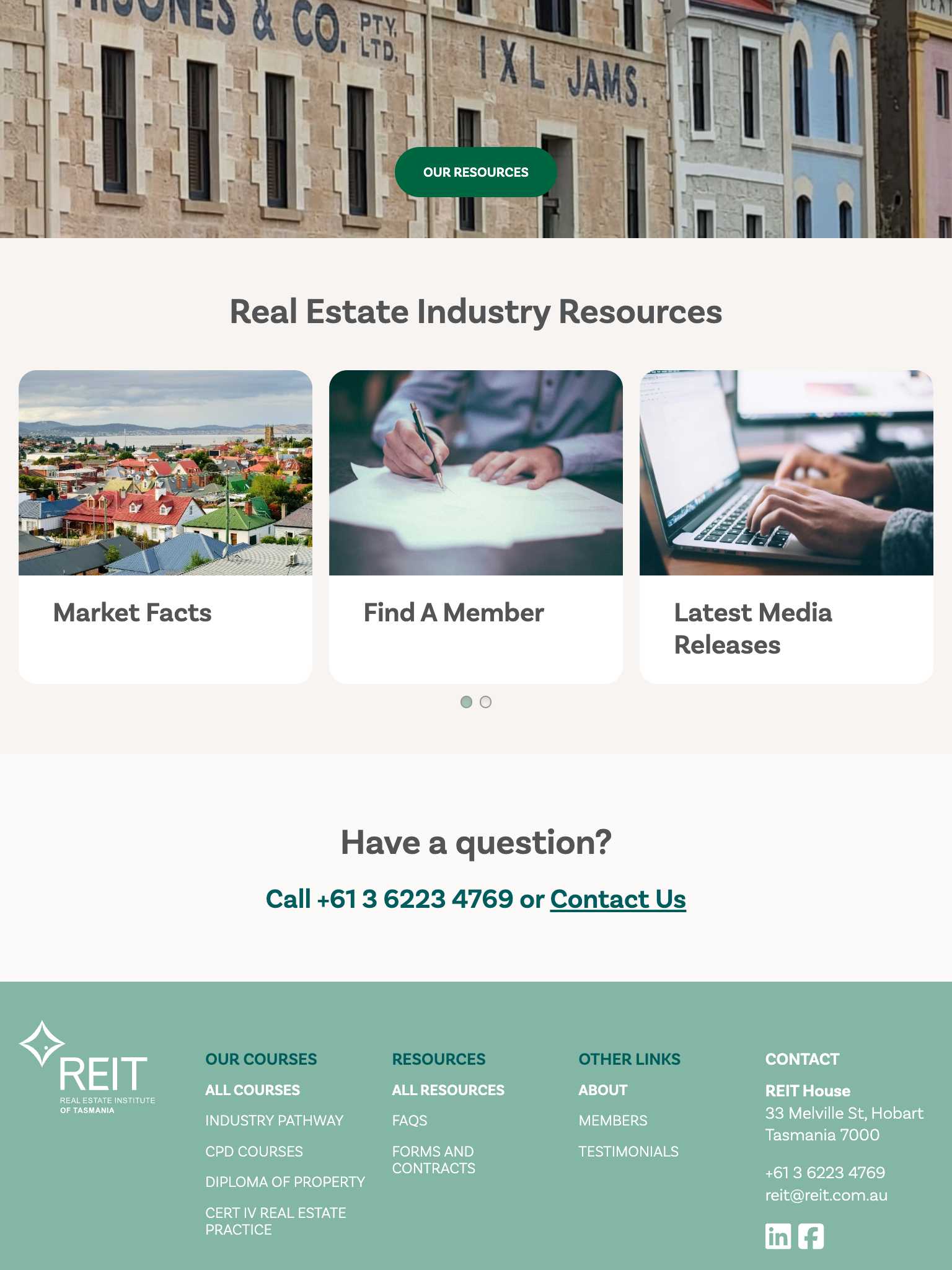 Screenshot of the Real Estate Institute of Tasmania project on an tablet